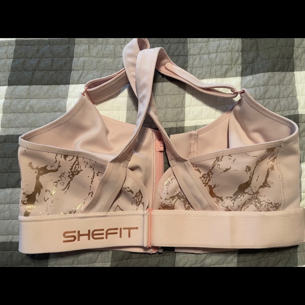 SHEFIT Pink Marble Sports Bra with Gold Accents